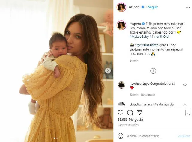 Natalie Vértiz celebra el primer mes de su segundo bebé. Foto: captura/Instagram