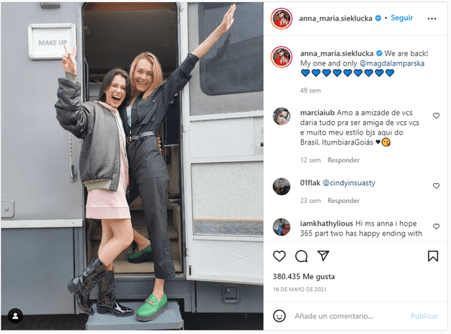 Anna Maria Sieklucka, quien interpreta a Laura, publicó en su Instagram su regreso al set de "365 días". Foto: Instagram
