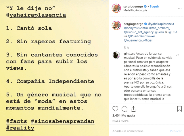 Sergio George deja fuerte mensaje tras críticas de Magaly Medina a videoclip "Y le dije no" de Yahaira Plasencia. (Foto: captura)