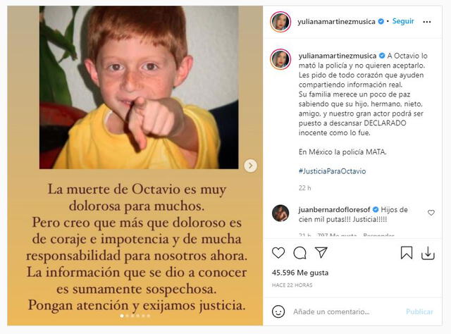 Mensaje sobre muerte de Octavio Ocaña. Foto: captura/Instagram