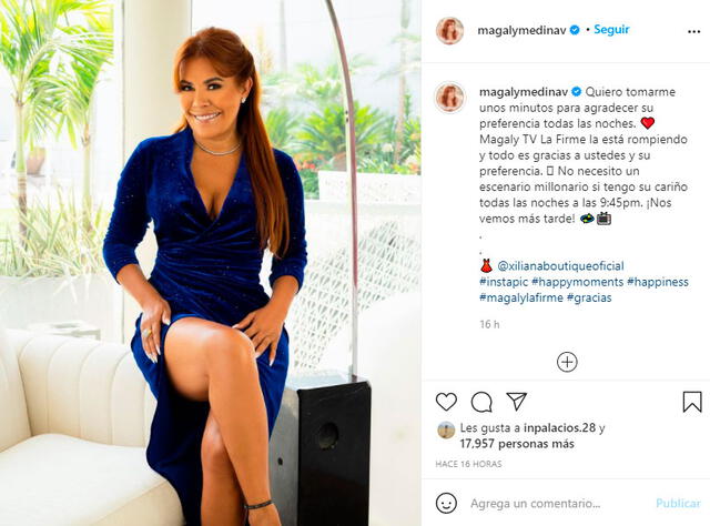 Magaly Medina agradece a su teleaudiencia por su preferencia. Foto: captura Magaly Medina  Instagram