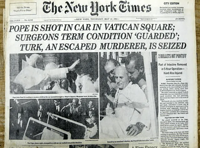 Noticia del intento de asesinato al papa Juan Pablo II. Foto: Infobae   