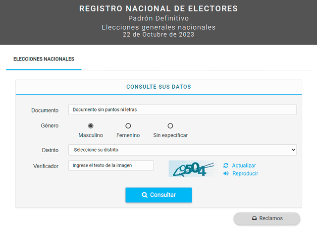  La Cámara Nacional Electoral habilitó en su sitio web la plataforma para conocer dónde votar. Foto: CNE    