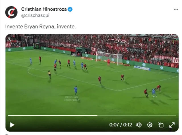 Comentario sobre la jugada de Bryan Reyna en su debut con Belgrano. Foto: captura X   