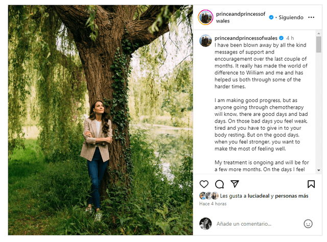  Publicación de agradecimiento de Kate. Foto: The Prince and Princess of Wales/Instagram<br>    