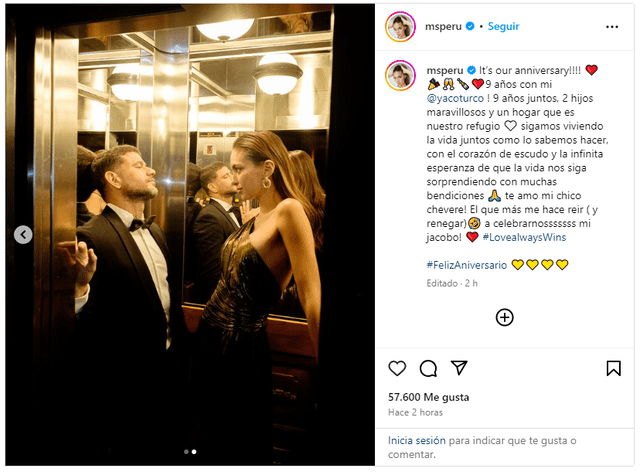  Natalie Vértiz comparte imágenes junto a su esposo. Foto: captura de pantalla/Instagram/Natalie Vértiz   