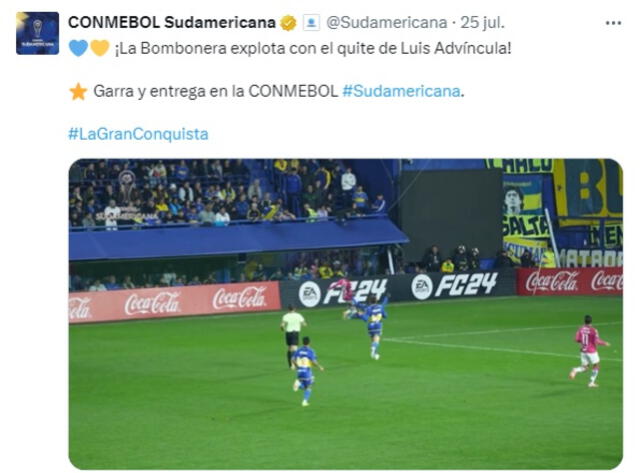 La cuenta oficial del torneo destacó más de una jugada de Advíncula. Foto: captura de Conmebol Sudamericana/X   