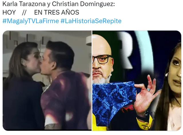  Christian Domínguez y Karla Tarazona vuelven y los usuarios responden con memes. Foto: X    