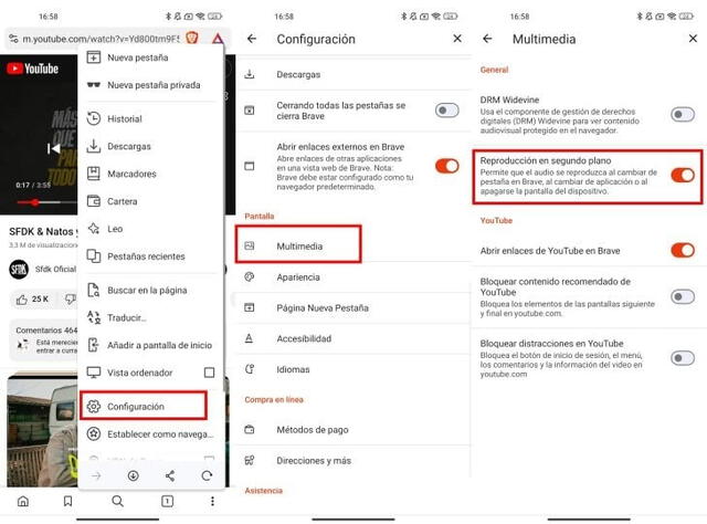  Así activas la reproducción en segundo plano de Brave. Foto: Xiaomi Adictos 