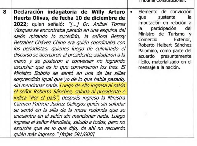 Declaración del exministro Willy Huerta sobre el golpe de Estado. Foto: documento