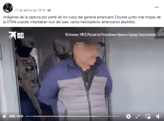 Video de la supuesta captura del general Cloutier ha sido compartido por usuarios de Facebook en páginas y grupos públicos. Fuente: Captura LR, Facebook.