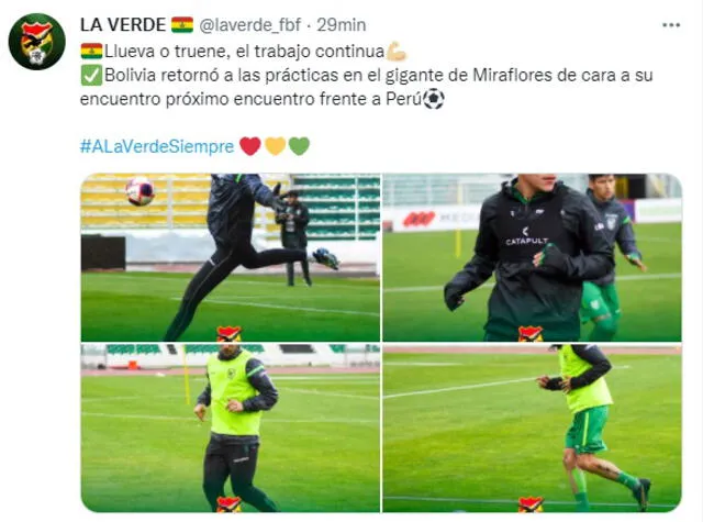El equipo boliviano buscará revertir la mala racha ante la selección peruana. Foto: @laverde_fbf