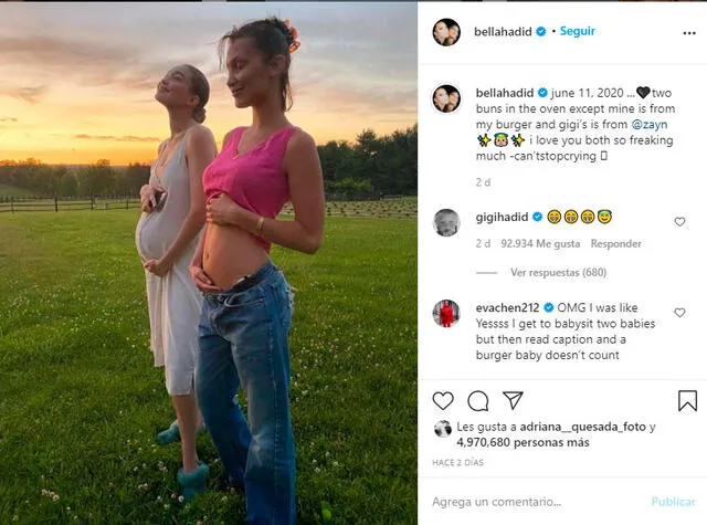 Bella Hadid compartió una fotografía al lado de su hermana Gigi Hadid | FOTO: Instagram