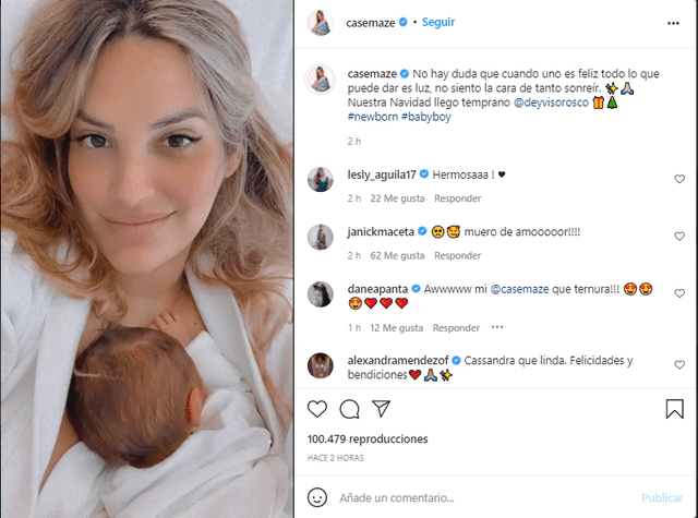Cassandra Sánchez de Lamadrid posa junto a su hijo recién nacido. Foto: Cassandra Sánchez/Instagram