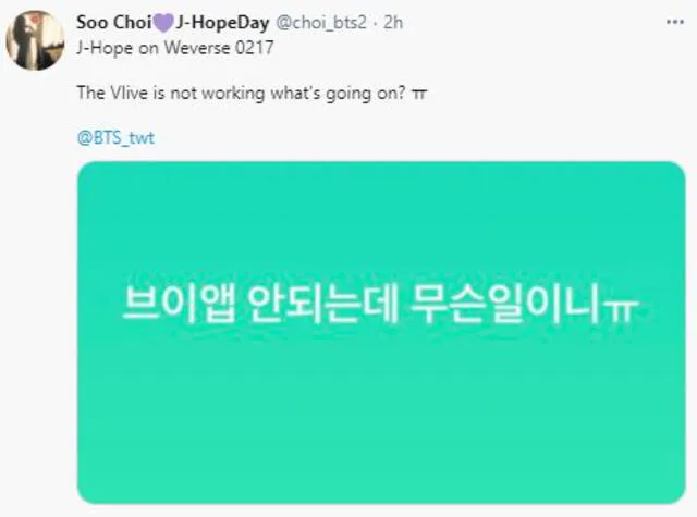 J-Hope habla de VLive en Weverse. Foto: @choi_bts2/Twitter