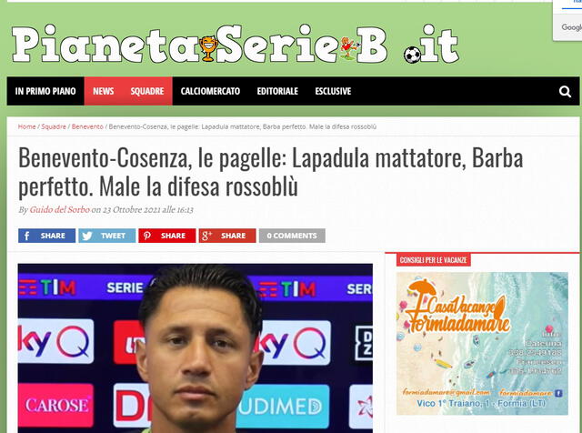 Lapadula fue portada en el sitio web Pianetaserieb.it.