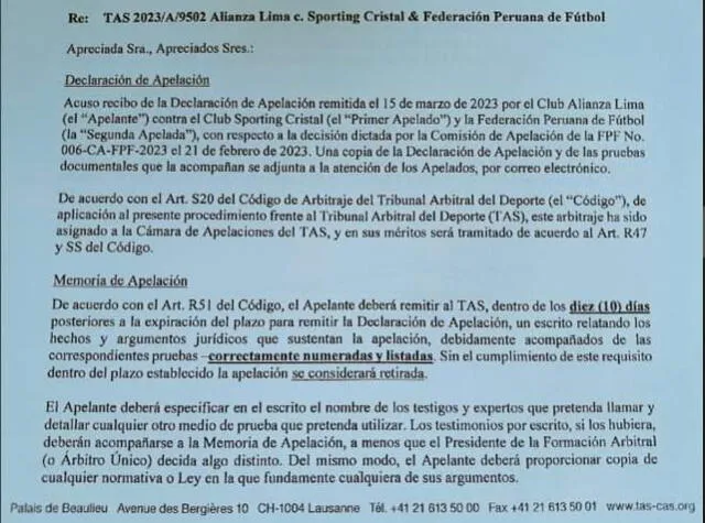 Apelación de Alianza Lima ante el TAS. Foto: difusión   