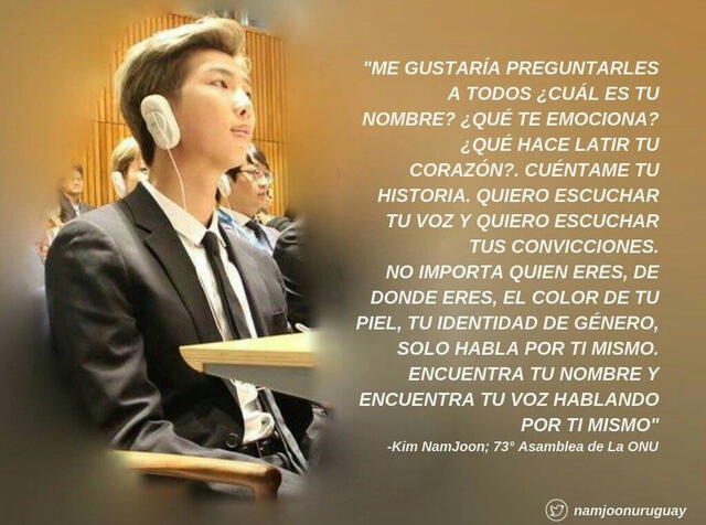 Mensaje de RM en la ONU. Foto: X/minhee_official Mensaje de RM en la ONU. Foto: X/minhee_official