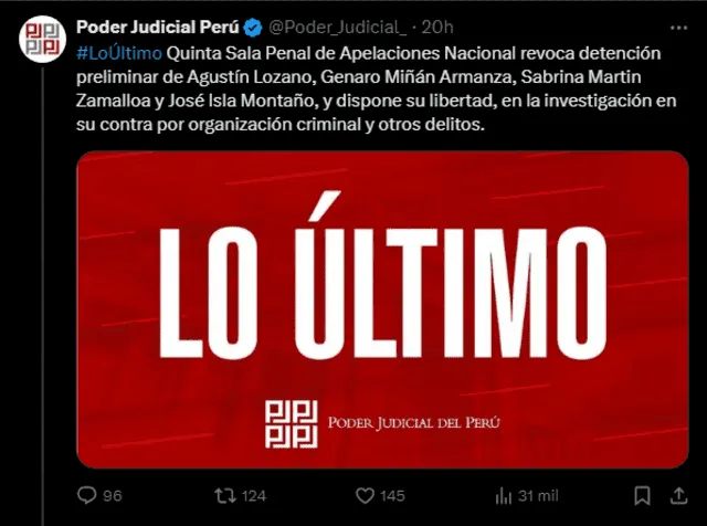 Anuncio del Poder Judicial. Foto: x   