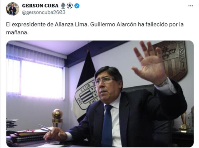  Guillermo Alarcón fue presidente de Alianza Lima durante 3 años. Foto: captura de Gerson Cuba/X   