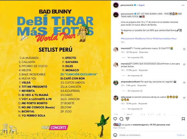 Posible setlist de Bad Bunny en Lima   
