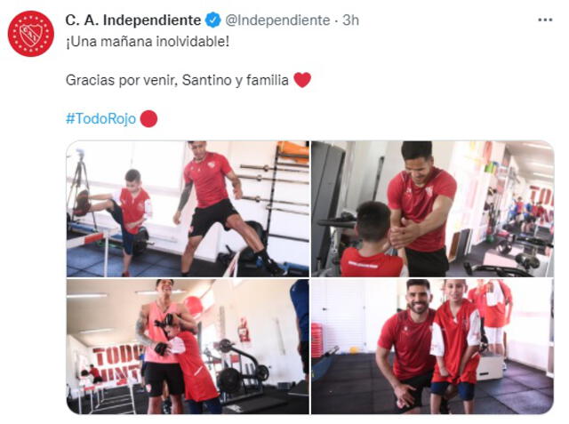 Independiente invitó al pequeño hincha a sus instalaciones para que conozca a sus ídolos.
