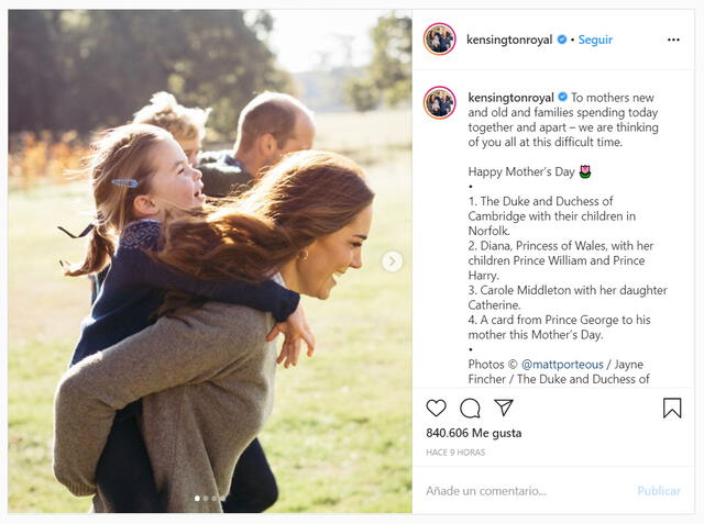 La tierna fotografía que compartieron los Duques de Cambridge en Instagram.