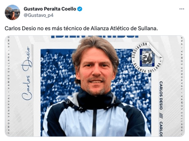 Carlos Desio llegó a Alianza Atlético en el 2023. Foto: captura Twitter/Gustavo Peralta.   