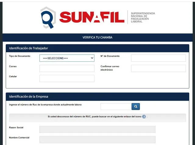 Plataforma oficial de Sunafil. Foto: captura   