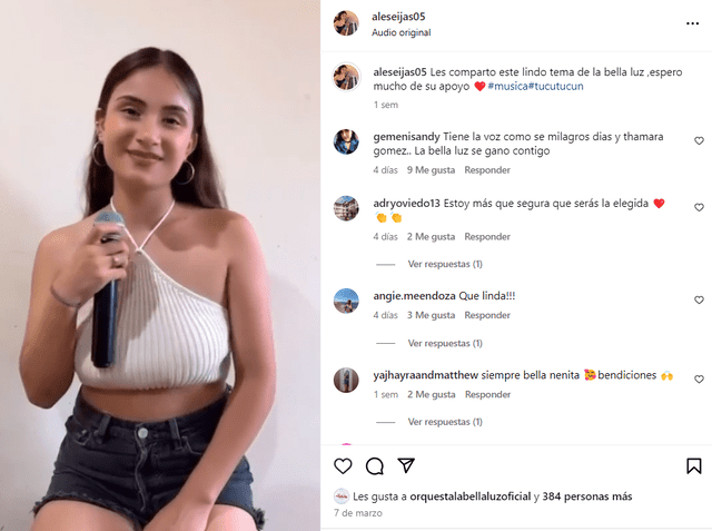 Alexandra Seijas canta en su cuenta de Instagram en medio del casting de La Bella Luz. Foto: Instagram 