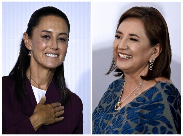 Claudia Sheinbaum y Xóchitl Gálvez se mantienen líderes en las encuestas previo a las elecciones el 2 de junio. Foto: AFP.   