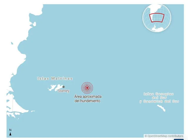 El buque se habría hundido a 200 millas marítimas de las Islas Malvinas. Foto: captura/Agencia EFE   