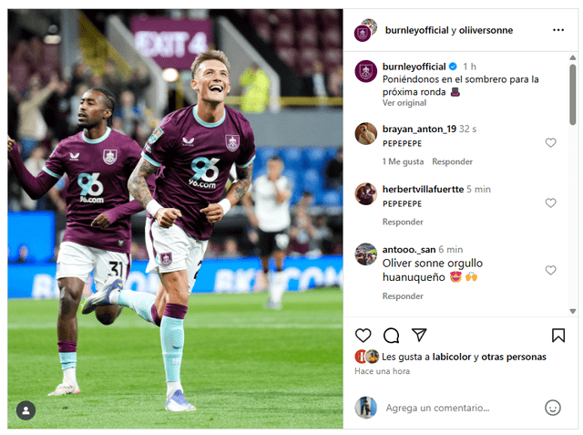Publicación del Burnley. Foto: captura de IG   