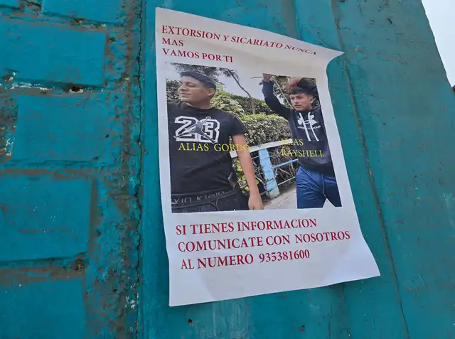 Cartel con imagen de presunto extorsionador. Foto: Silvana Quiñonez Cartel con imagen de presunto extorsionador. Foto: Silvana Quiñonez