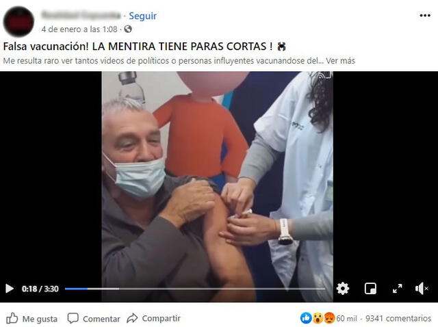 Vídeo “Falsa vacunación” contiene información engañosa. Foto: captura en Facebook.