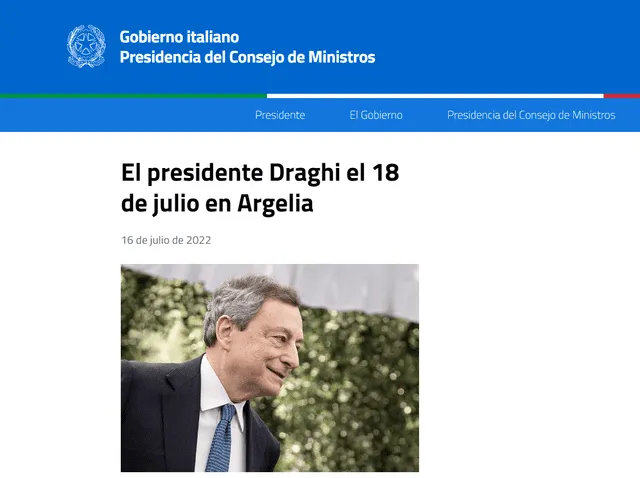 Mario Draghi continúa aún como primer ministro de Italia. Foto: captura en web / Gobierno de Italia.