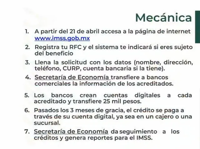 Cuadro para entrega de créditos para las Mypes en México.