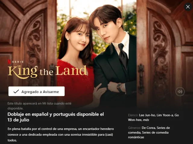  El k-drama "King the land" de Yoona y Junho se estrenará el 13 de julio en Netflix. Foto: captura de Netflix   