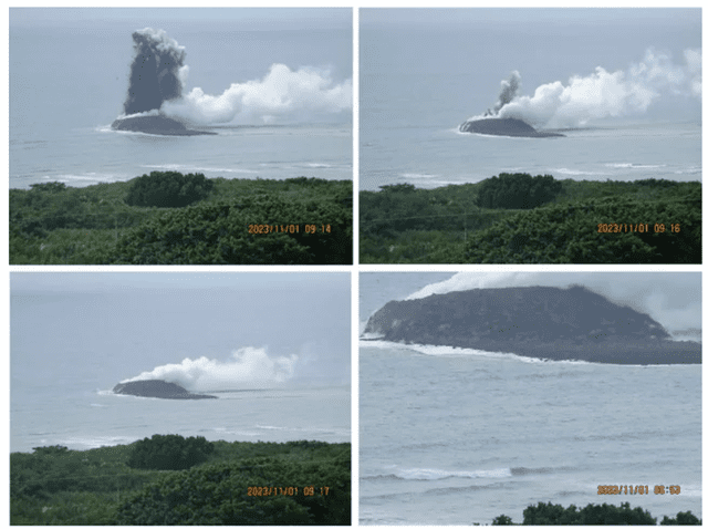  Imágenes de la actividad volcánica y la formación de la nueva isla a inicios de noviembre. Foto: Fuerza de Autodefensa Marítima de Japón 