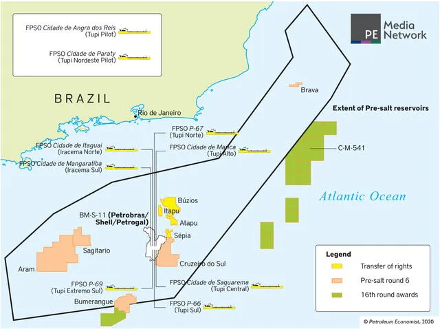 El yacimiento de Tupí se encuentra en la cuenca de Santos, a unos 250 kilómetros de la costa de Río de Janeiro, en aguas ultraprofundas del Atlántico. Foto: Brazil Energy Insight   