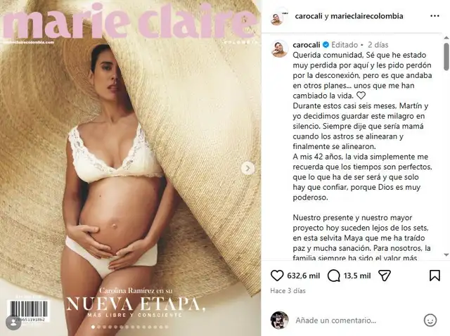 Carolina Ramírez anuncia su avanzado embarazo.