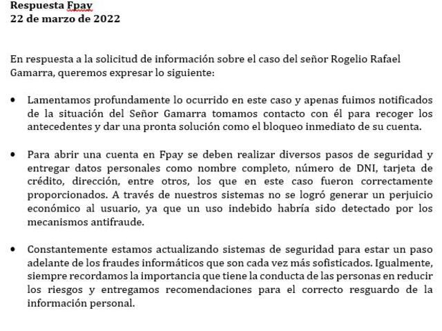 Comunicado de Fpay.