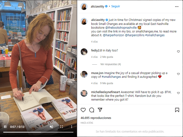 Alicia Witt lanzó recientemente su libro Pequeños cambios. Foto: Alicia Witt/Instagram
