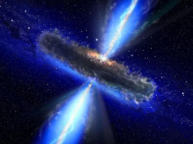 Los cuásares se forman cuando el agujero negro situado en el centro de una galaxia comienzan a "engullir" toda la materia que se encuentra a su alrededor. Foto: NASA.   