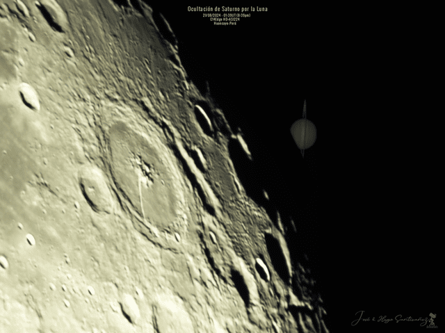 Astrofotógrafos peruanos, de Huancayo, capturaron una imagen de Saturno ocultándose emergiendo tras la Luna. Foto: José y Hugo Santiváñez   