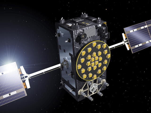 Vista artística de un satélite Galileo Full Operational Capability (FOC). Foto: ESA / Pierre Carril, 2014