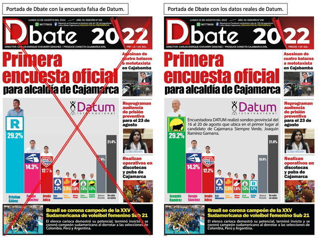 Comparación entre portada difundida en redes sociales (izquierda) y portada publicada por Dbate (derecha)