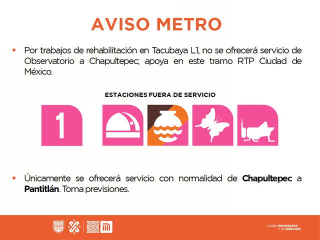Servicio de Estación Tacubaya anuncia suspensión de servicios.