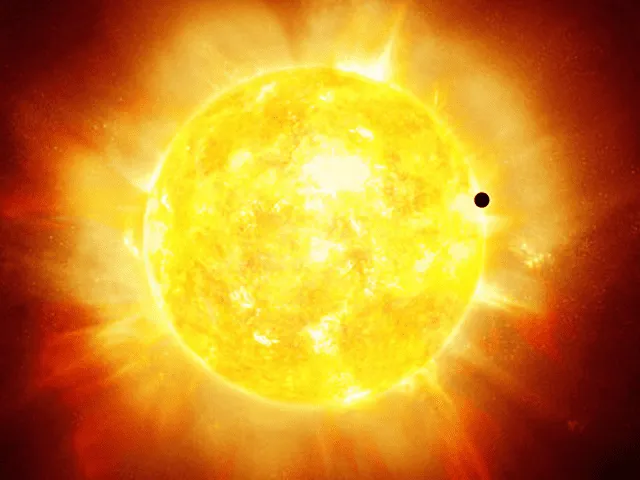 Ilustración del tránsito de mercurio. La diminuta mancha negra a la derecha es el primer planeta alrededor del Sol | Foto: NASA
