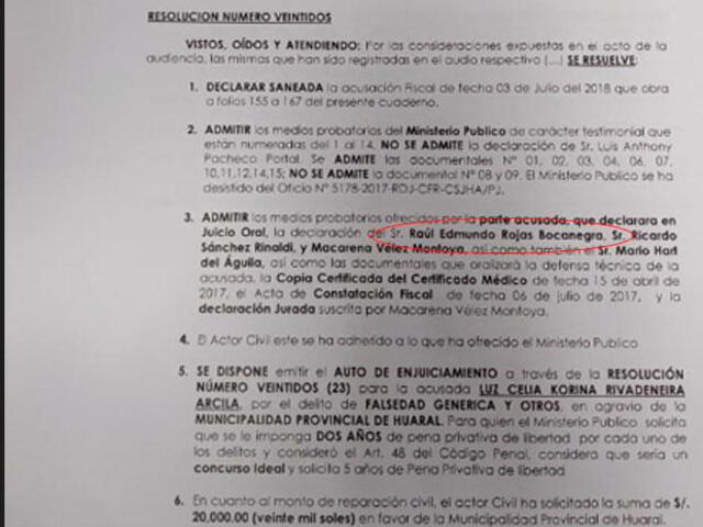 Documento que presentó Korina Rivadeneira